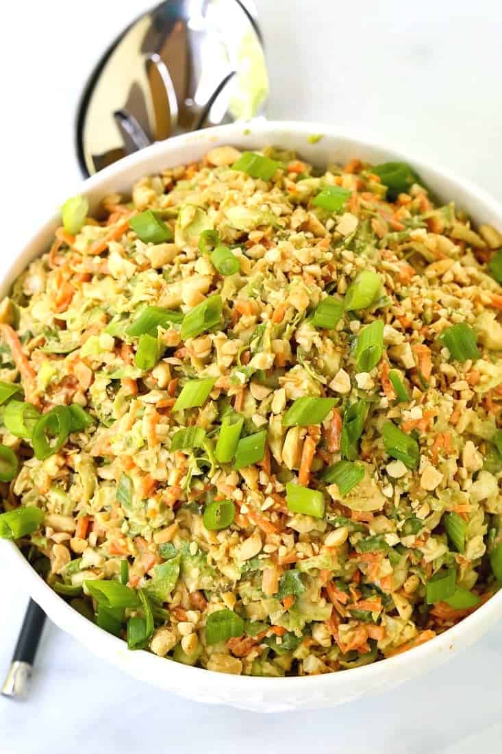 Thai Peanut Brussels Sprout Coleslaw is a cabbage recipe with shaved brussels sprouts