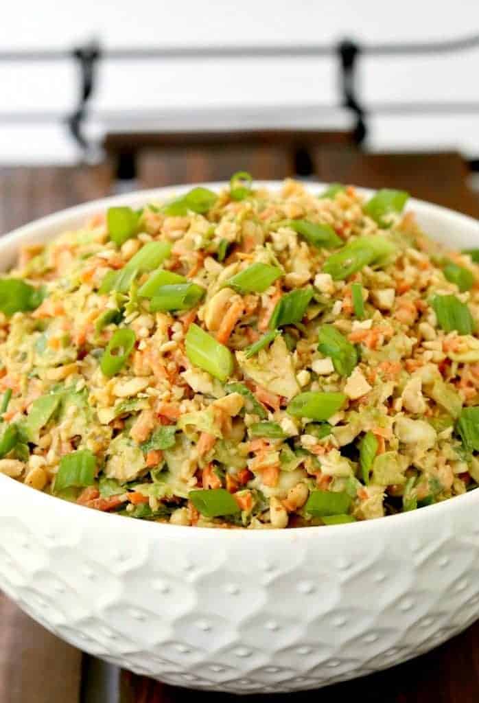 Thai Peanut Brussels Sprouts Slaw in basket