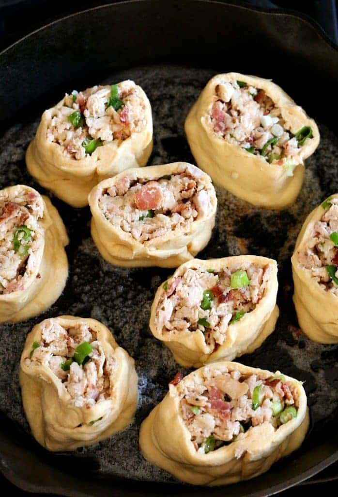 Bacon Ranch Skillet Chicken Rolls cook first in butter so they get crispy!
