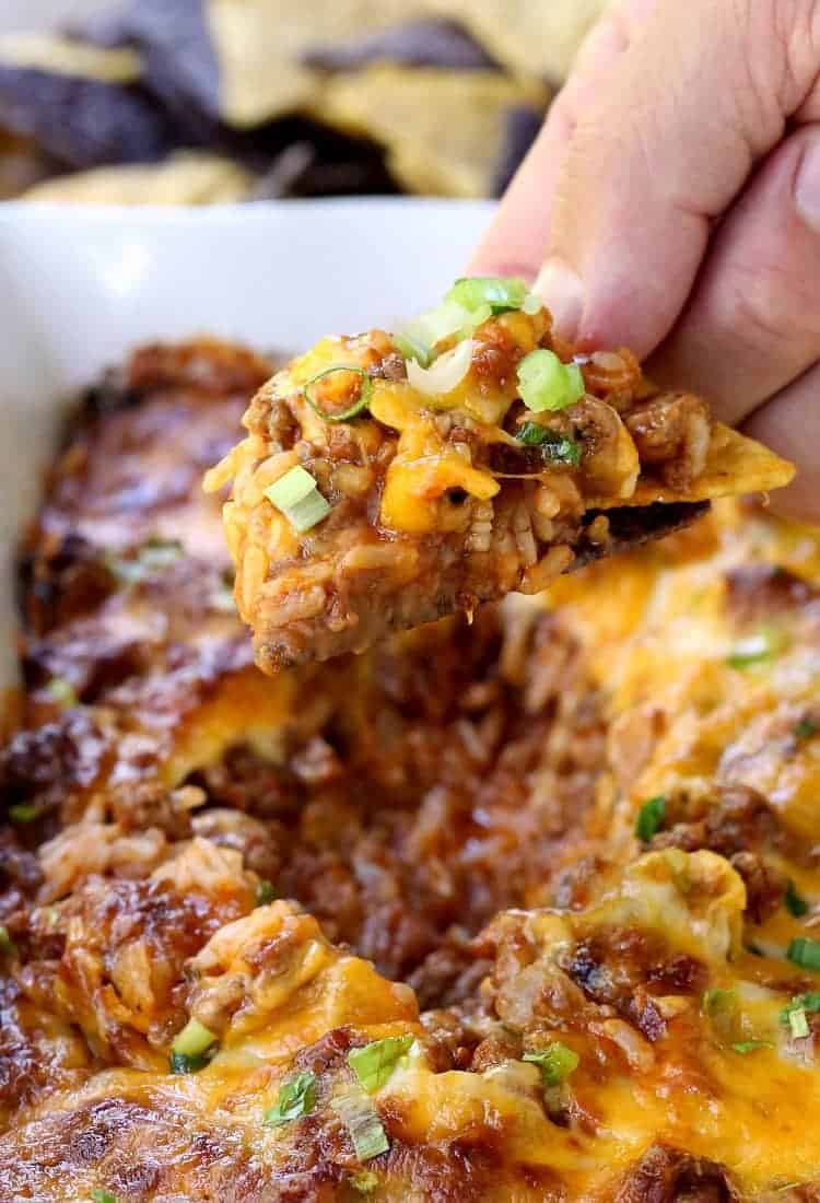 Layered Beef Burrito Dip Mantitlement