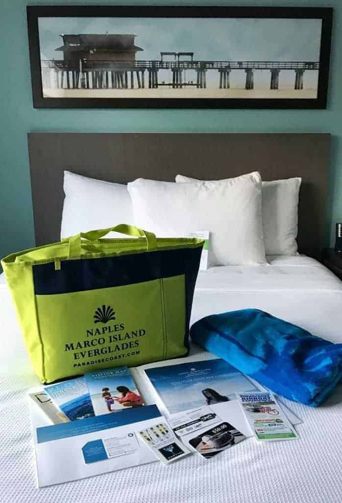 Swag bag in hotel room