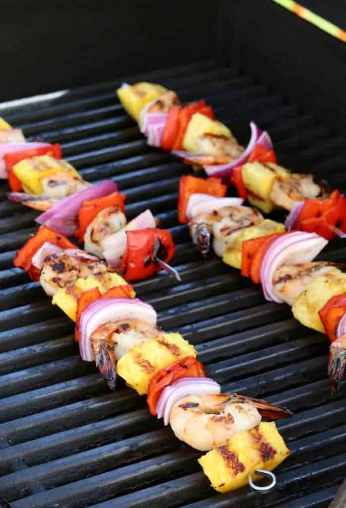 shrimp kabobs on the grill
