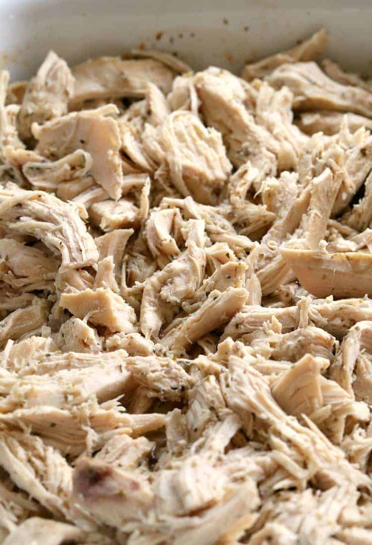 Slow Cooker Crispy Chicken Carnitas shredded in juice.