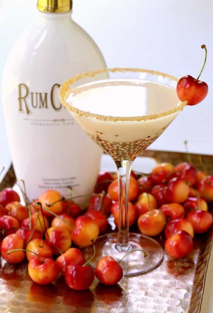 A RumChata Cherry Pie Martini is a rumchata drink that can de served as a dessert cocktail