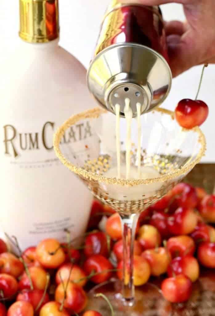 A RumChata Cherry Pie Martini is a RumChata drink that's made with cherry vodka