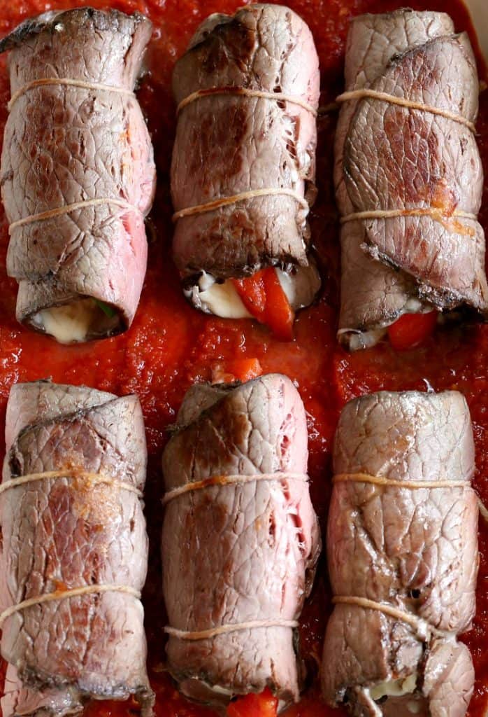 You can use your favorite jarred sauce to make this Short Cut Beef Braciole!