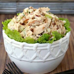 chicken salad in a bowl with lettuce