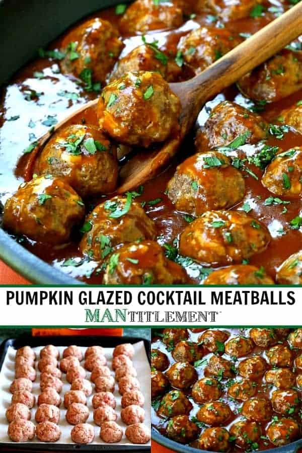 pumpkin glazed cocktail meatball collage for Pinterest