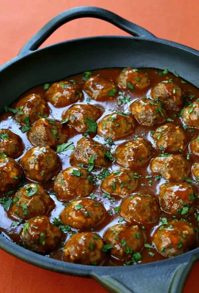 Pumpkin Glazed Cocktail Meatballs are a baked meatball recipe with a pumpkin glaze