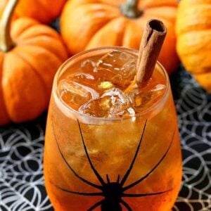This pumpkin Spiced Wine Spritzer is the perfect Halloween party cocktail!