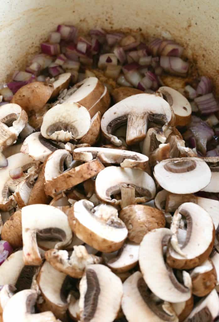 Mushrooms and onions make the base of the gravy for a stew recipe.