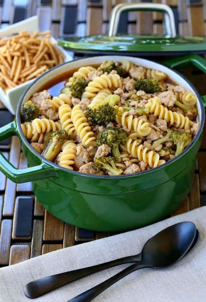 Chicken and Broccoli Soup in a green pot