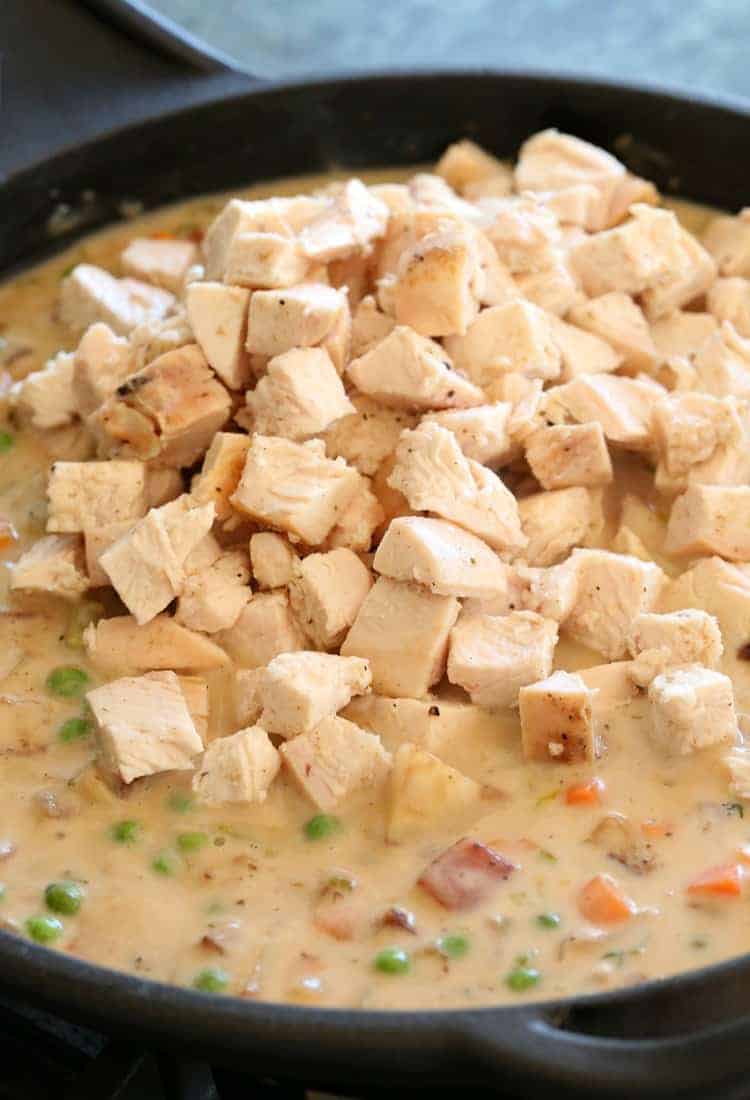 Chicken Pot Pie filling in skillet