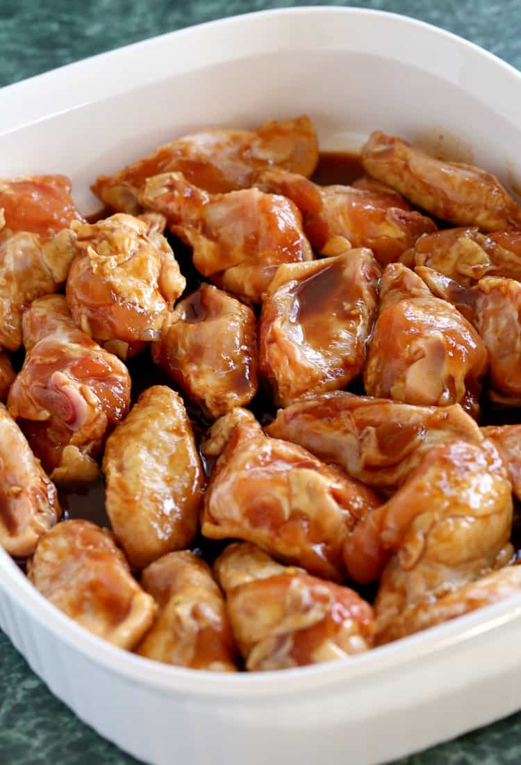 Easy Baked Chicken Wings Recipe in a dish marinating