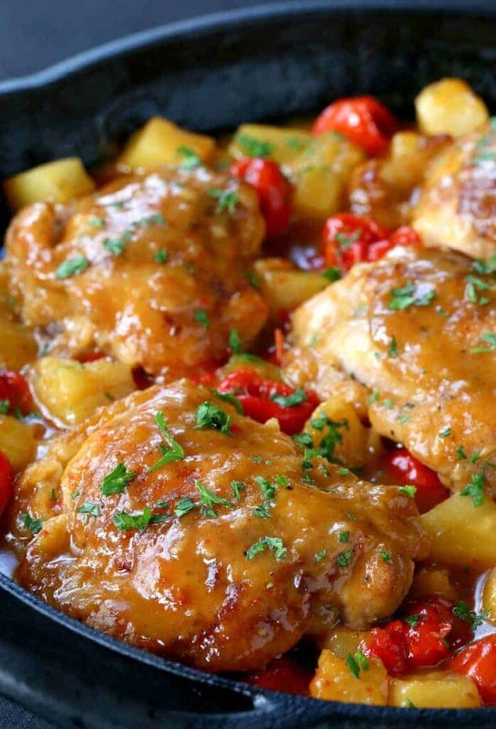 Upside Down Pineapple Chicken Thighs recipe is the perfect mix of sweet and spicy!