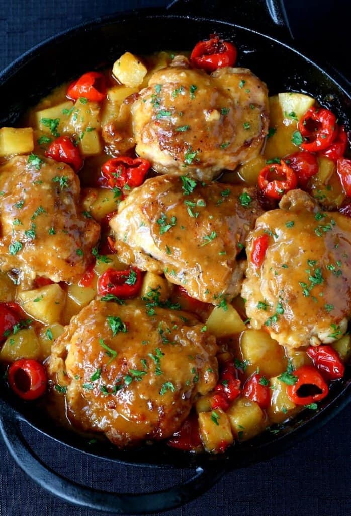 The gravy in this Upside Down Pineapple Chicken Thighs recipe is unreal!