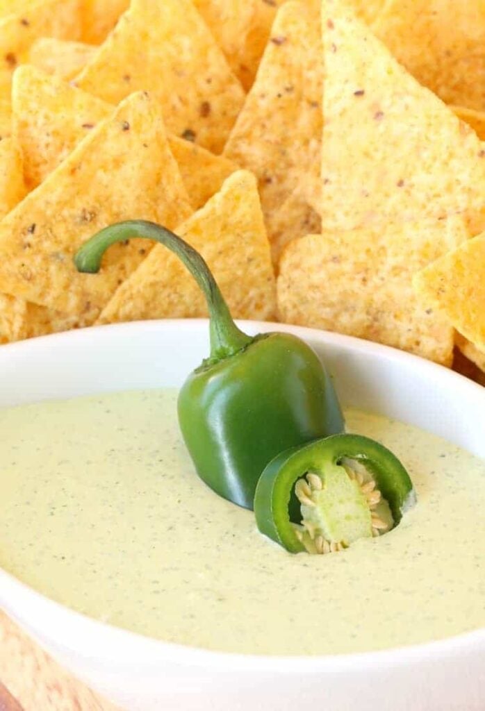 Jalapeño Dip in a bowl with tortilla chips