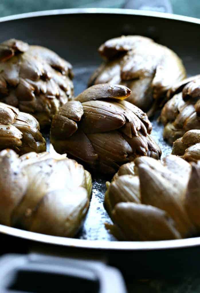 These Roasted Brown Butter Artichokes brown in butter to crisp them up!