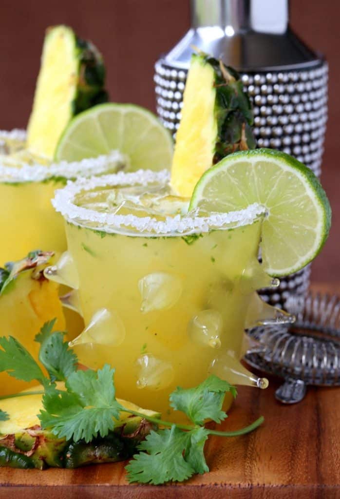 This Spicy Pineapple Cilantro Margarita has a little heat, but a little sweet too!