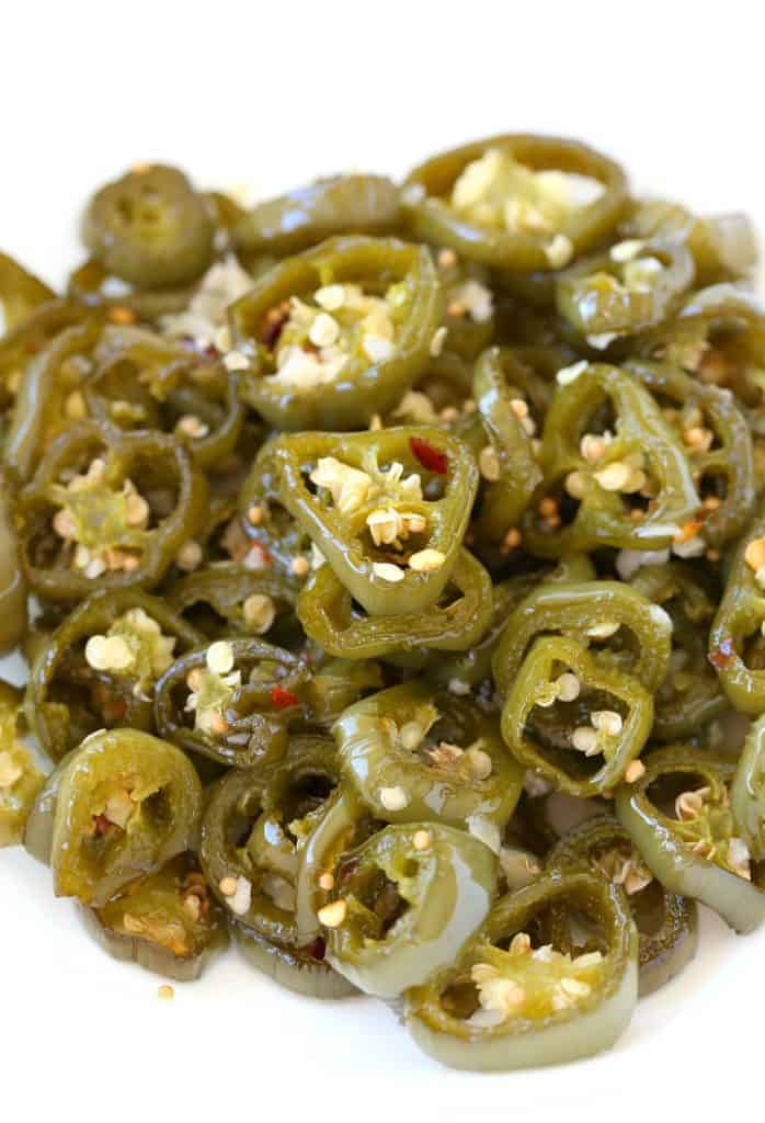 candied jalapeños in a bowl