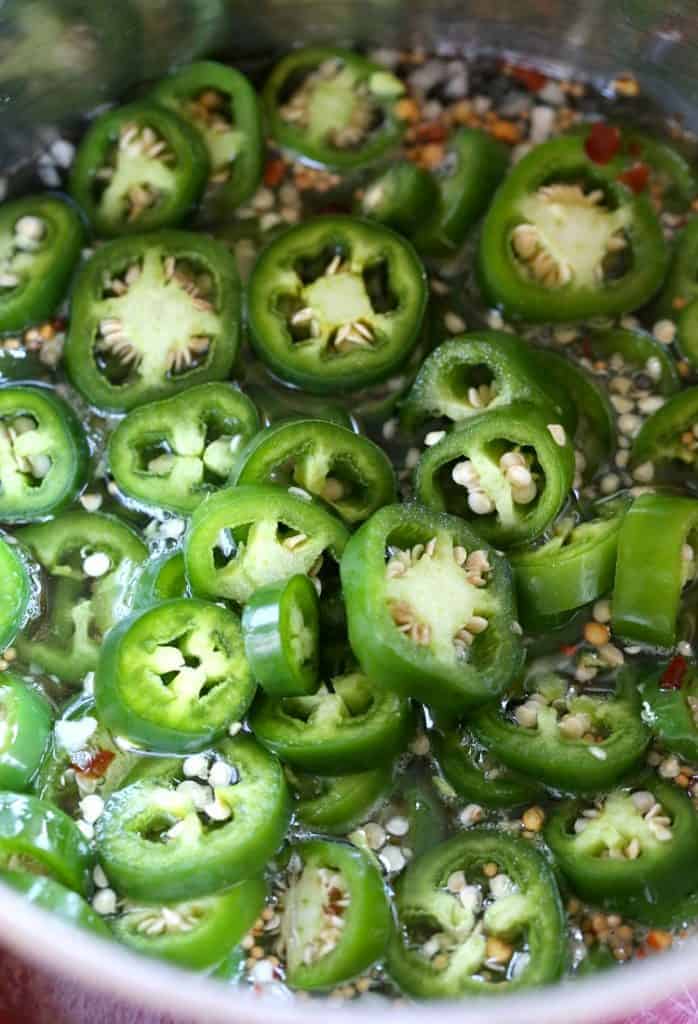 jalapeños in pot to make Cowboy Candy