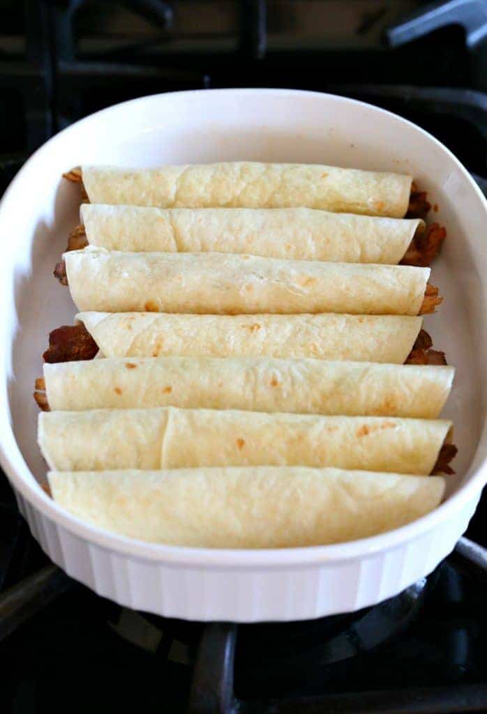 This Honey Mustard Pulled Pork Taquitos recipe bakes until the tortillas are crispy.