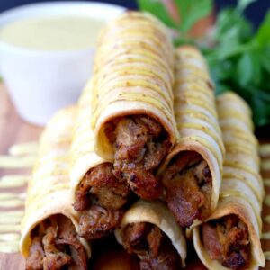 These Honey Mustard Pulled Pork Taquitos are baked, not fried!