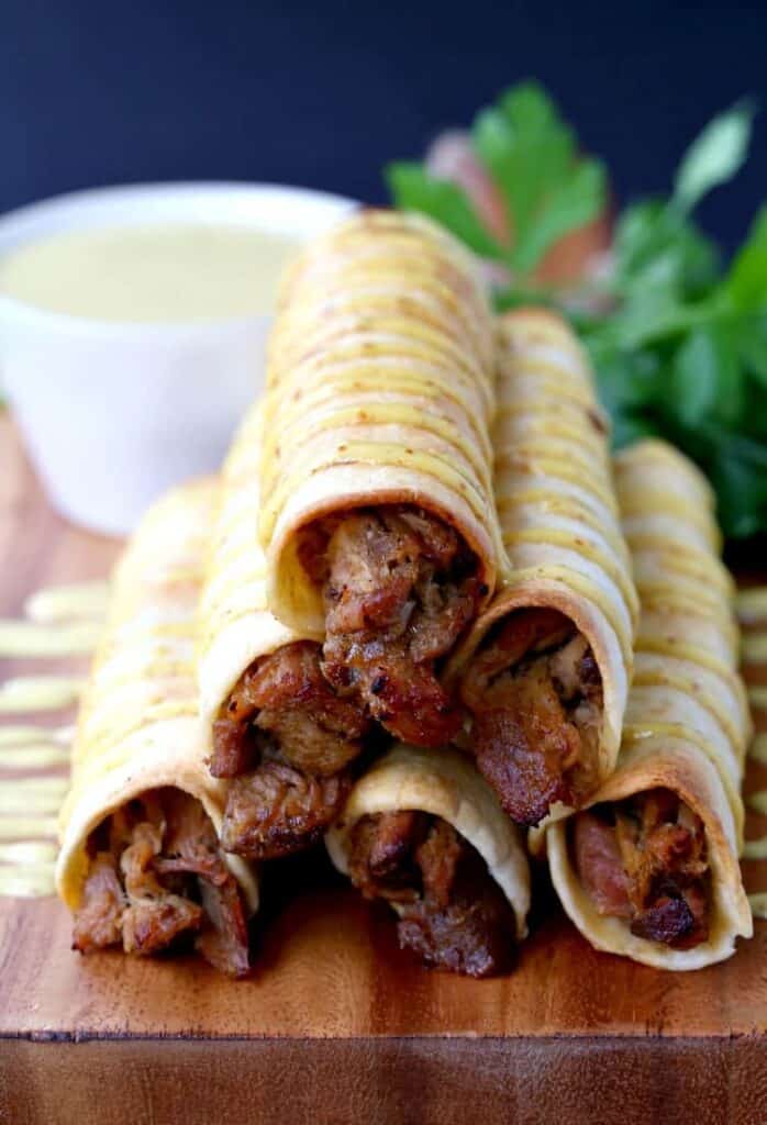 These Honey Mustard Pulled Pork Taquitos are baked, not fried!