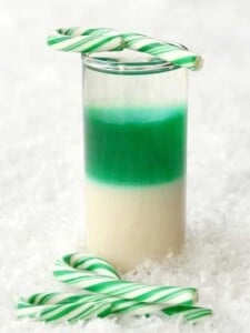 Layered Candy Cane Shots are a layered shot recipe for the holidays