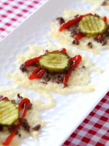 Low Carb Hamburger Cheese Crisps are going to be the hit of the appetizer table!