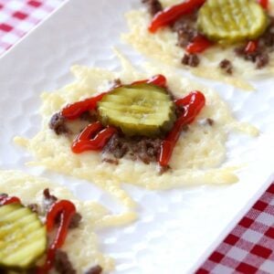Low Carb Hamburger Cheese Crisps are going to be the hit of the appetizer table!