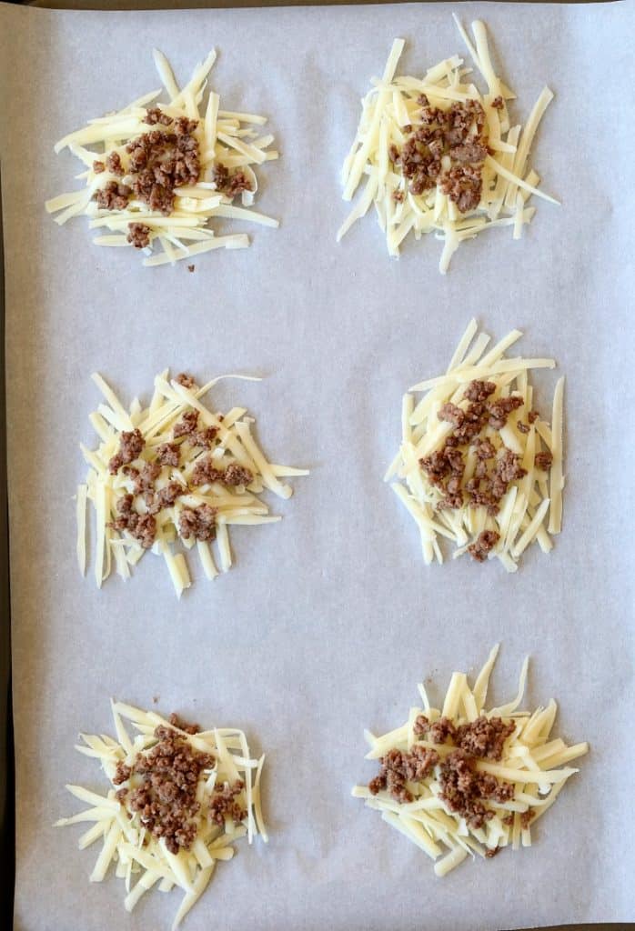 These Low Carb Hamburger Cheese Crisps only take a few minutes in the oven!