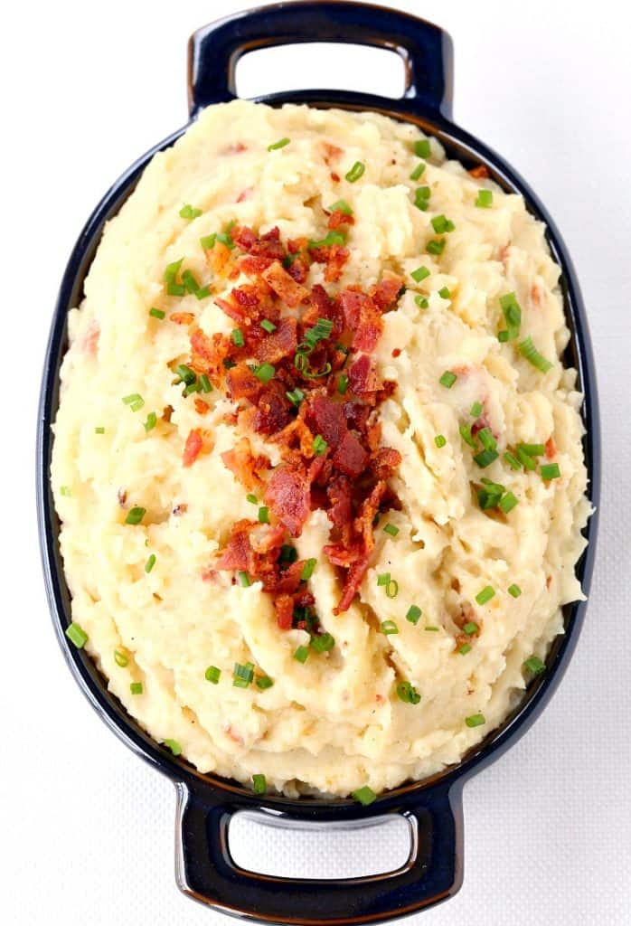 Slow cooker mashed potatoes with bacon on top
