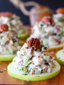 Try these Pecan Chicken Salad Apple Slices for a light meal or for lunch on the go!