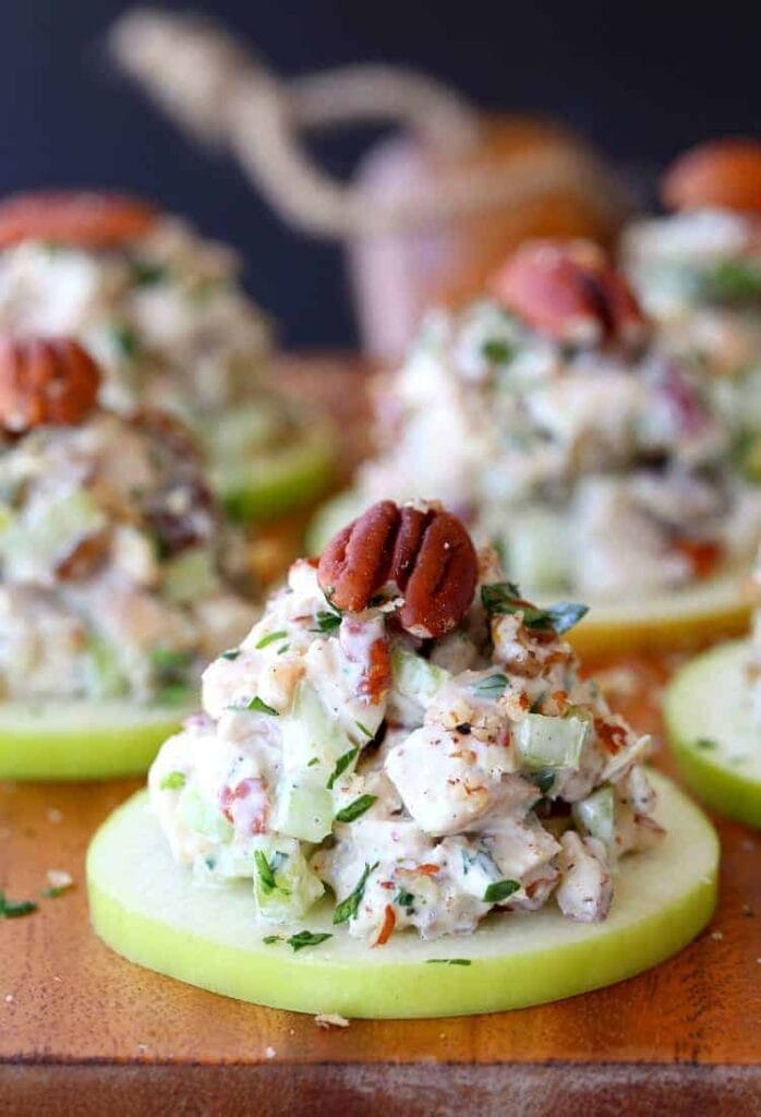 Try these Pecan Chicken Salad Apple Slices for a light meal or for lunch on the go!