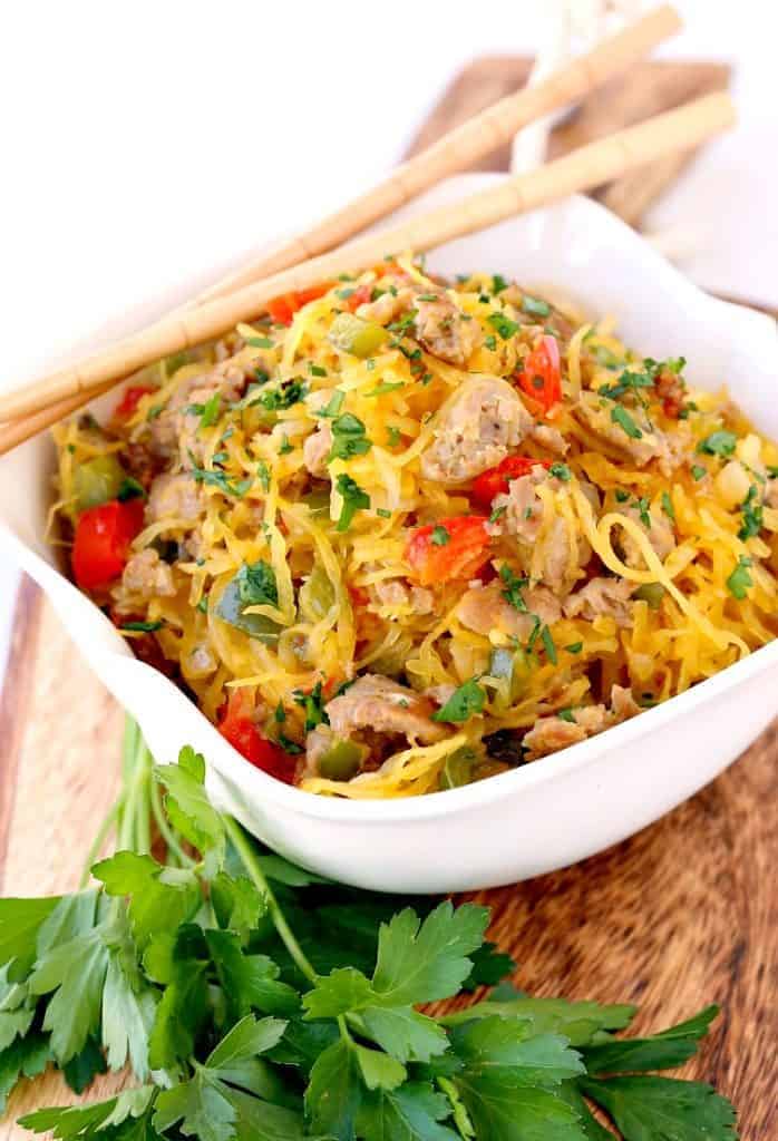 Sausage and Pepper Spaghetti Squash Stir Fry - Mantitlement