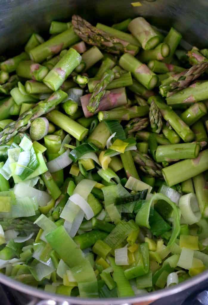 Asparagus & Leek in a soup pot