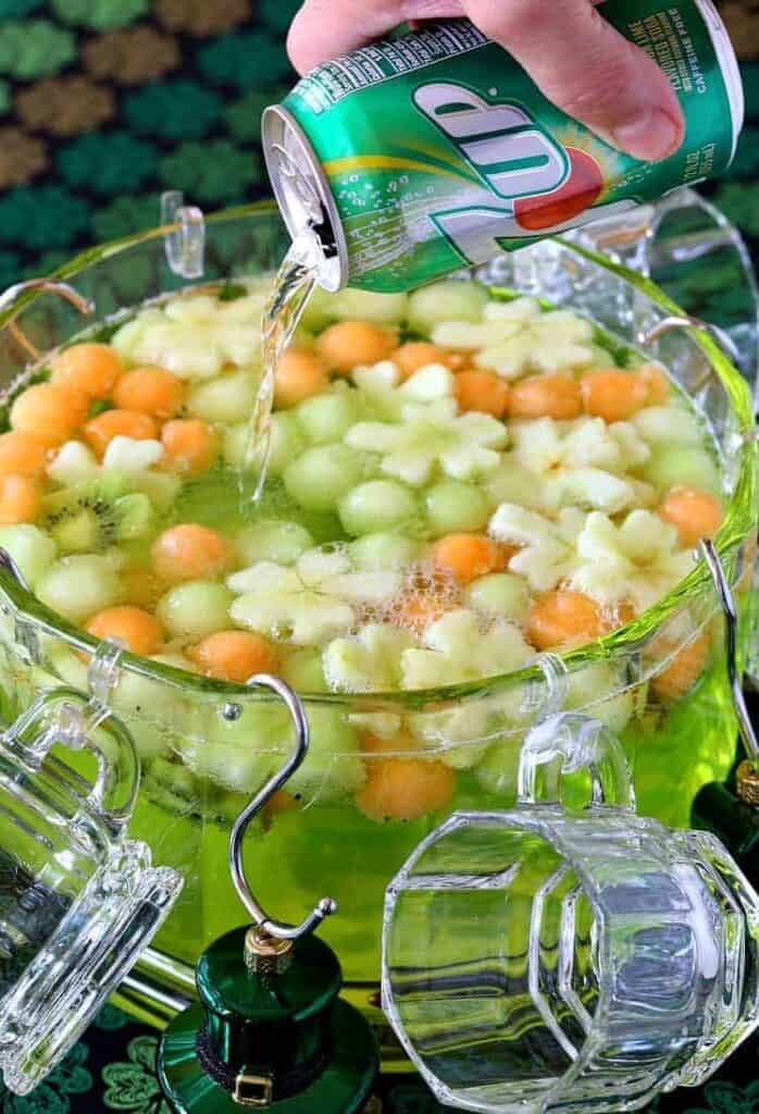 Boozy Shamrock Party Punch is a punch recipe made with 7UP and melon