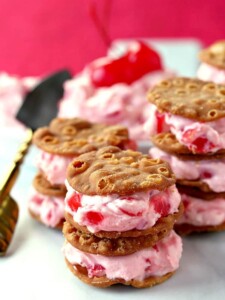 These Cherry Cannoli Sandwich Cookies are a perfect Valentine's Day dessert!
