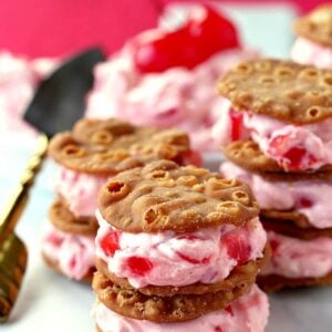 These Cherry Cannoli Sandwich Cookies are a perfect Valentine's Day dessert!