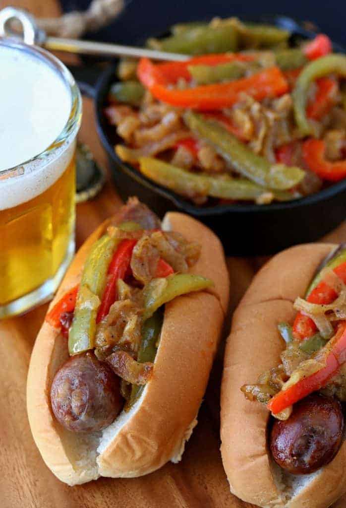 German Style Sausage and Peppers are my favorite game day dinner!