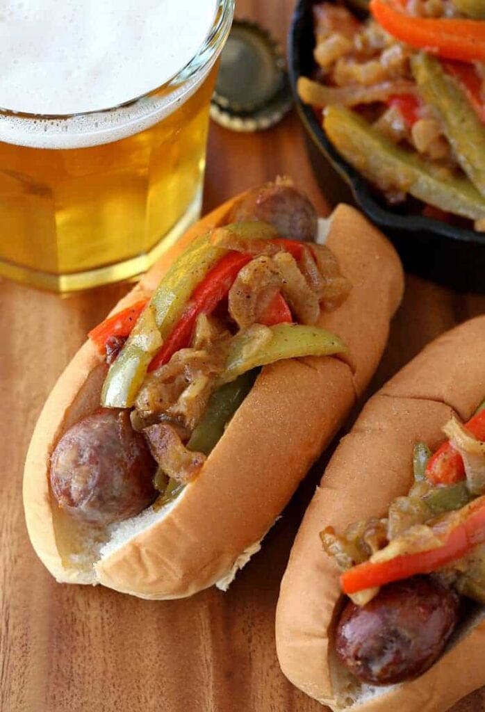 German Style Sausage and Peppers are an easy dinner recipe that's perfect for parties!