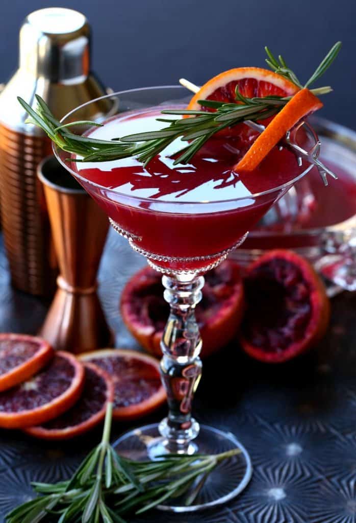 Blood Orange Rosemary Gin Martini on a tray