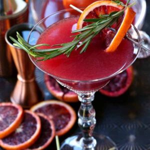 Blood Orange Rosemary Gin Martini from the top with rosemary garnish