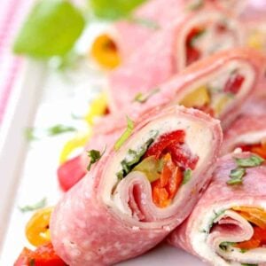 Italian Deli Roll Ups on a white plate