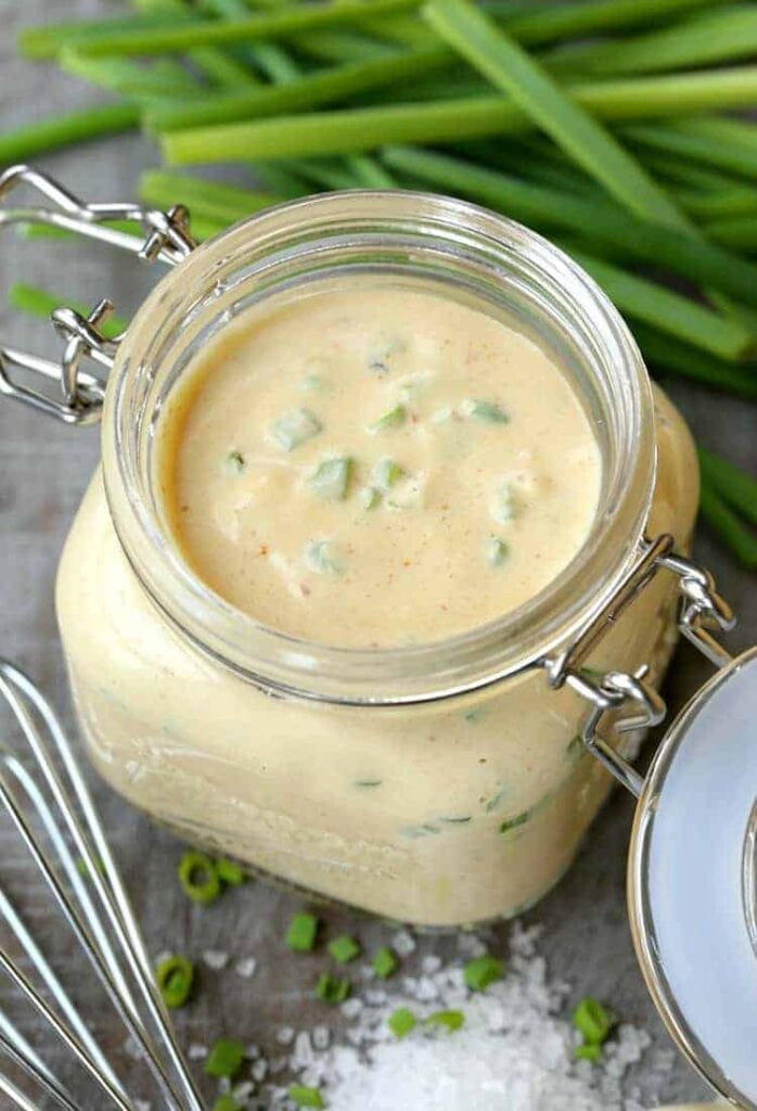 Homemade dipping sauce in a mason jar