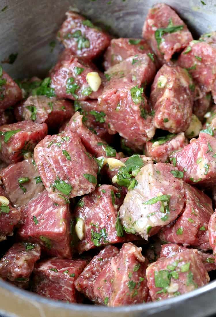 Marinated Steak Tips in a bowl