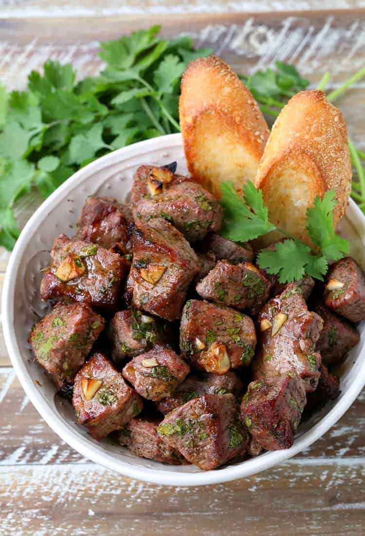 Marinated Fiesta Steak Tips Recipe in a bowl