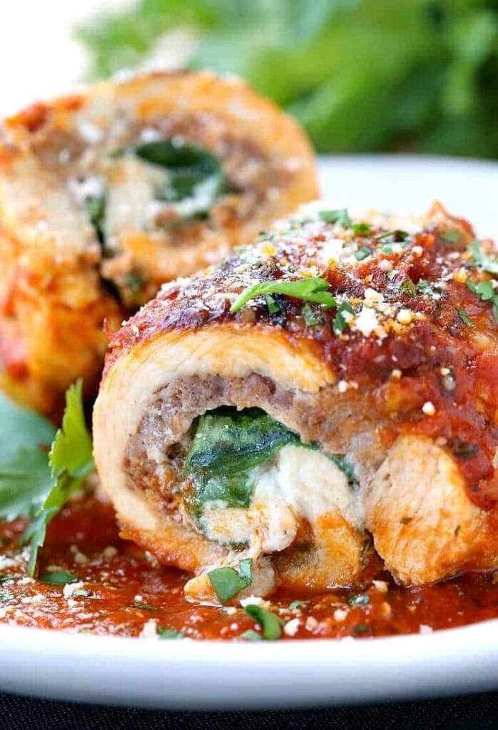 Sausage Stuffed Chicken Rollatini is a stuffed chicken breast recipe with sausage, cheese and basil