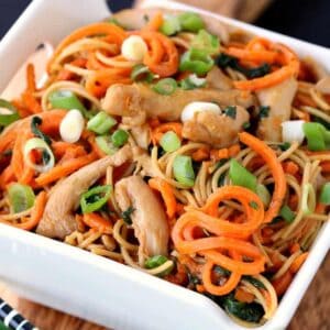 Veggie Heavy Chicken Lo Mein in a bowl